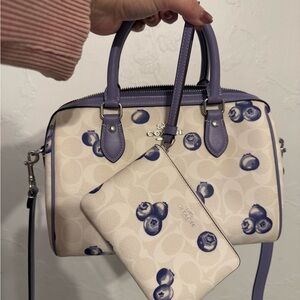 Coach Blueberry Rowan and wristlet matching set